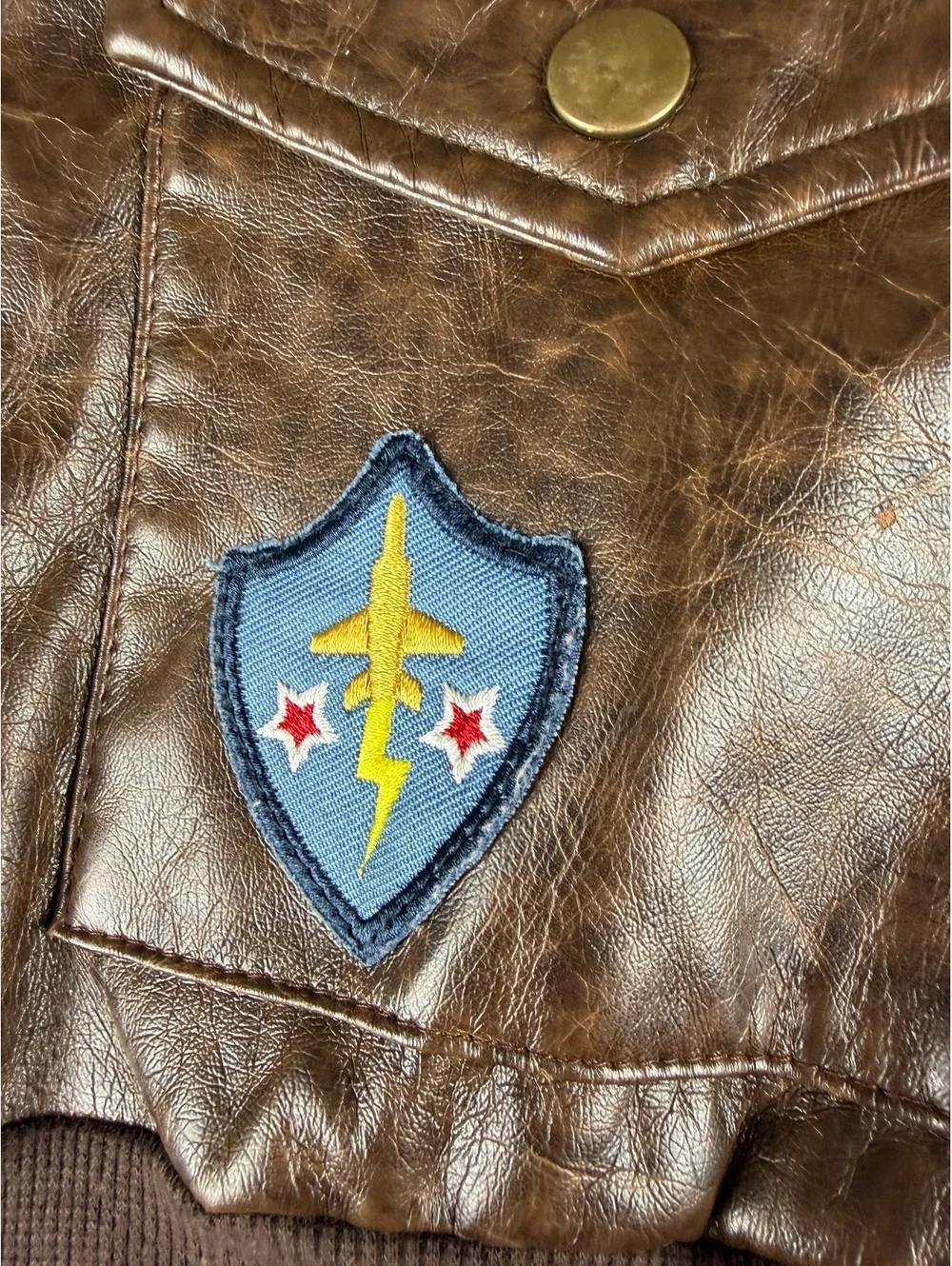 Authentic Kids Aviator Bomber Jacket Size 7 Brown Faux Leather Sherpa